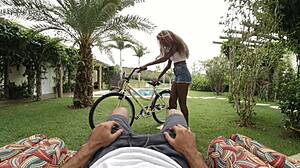 Jeni Pretinha, the ebony teen biker, destresses with POV riding dick after her bike ride.