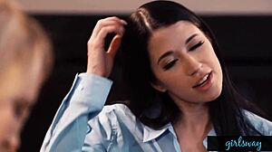 the busty lesbian dives deep into my wet pussy, licking and exploring every inch