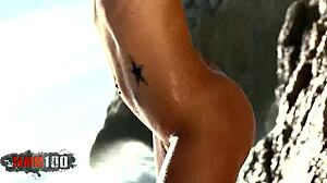 Nice Blonde Nicky Wayne Removing Clothes By The Sea