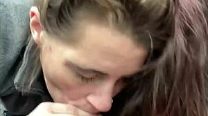 Hooker sucks off all the cum off a customers dick after a blowjob