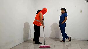 Dirty Nurse Flirts With Janitor And Gives Saliva Blowjob In Hospital