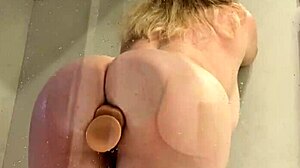 Chubby beauty teases with dildo in steamy shower masturbation