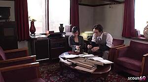 Japanese Glasses Young Secretary Seduces Old Boss for Blowjob Titjob and Swallow in Uncensored Jav Roleplay