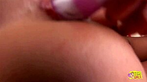 Blonde and Brunette Grin While Playing with Sex Toys in Lingerie