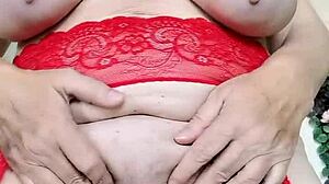 i feel excited by groovy granny mariaold's huge natural tits in red stockings