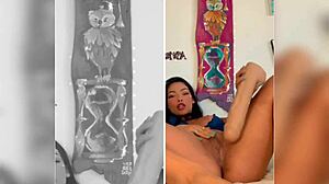 oriental vip masturbates with huge testosterone dildo