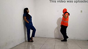 Dirty Nurse Flirts With Janitor And Gives Saliva Blowjob In Hospital