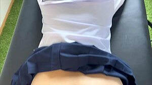 Cute girl asks masseur, 'want to feel even better?' as he fucks her live.