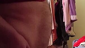 Boldly modeling red lingerie.