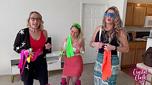 Blonde stepmoms and aunts engage in bold bisexual blowjobs at EDC weekend.