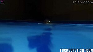 Helen star in sexy swimwear at night by the pool