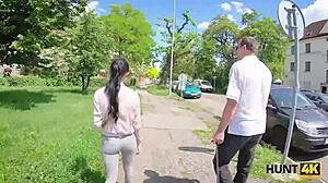 young lovers stuck in the city, so the girl gets fucked outdoors