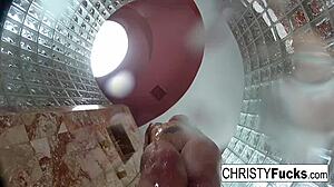 Hot shower behind-the-scenes fun with Christy and Dahlia