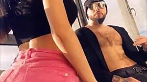 Hot pornstar Sasha Rose dances a seductive striptease outdoors