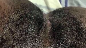 Black amateur engages in solo pussy play with masturbation, reaching wet orgasm