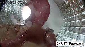 Hot shower behind-the-scenes fun with Christy and Dahlia