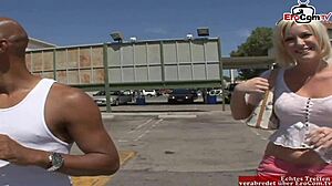 Hairy blonde slut with small natural tits gets her first big black cock