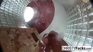 Hot shower behind-the-scenes fun with Christy and Dahlia