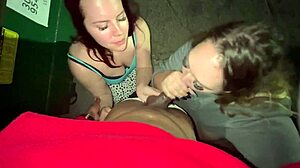 three desperate sluts were sucking a big black dick by the dumpster outside