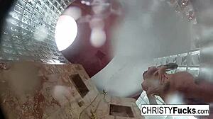 Hot shower behind-the-scenes fun with Christy and Dahlia