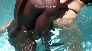 hotwife enjoys pool time with interracial partner after bath