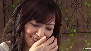 The cute Japanese teen getting a real squirt orgasm during uncensored casting with vibrator clit play.