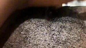 Black amateur engages in solo pussy play with masturbation, reaching wet orgasm