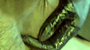 Tattooist drains big balls during intense session