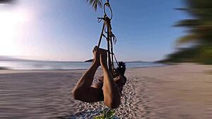 Shibarista Binds Brunette in Outdoor Coconut Tree