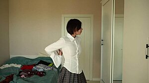 trying on new clothes like skirts, pants, tops, and blouses for a fresh look