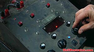 Mouth gagged slut handling machine fuck