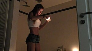 Amateur hidden bathroom voyeur of petite skinny young girl in homemade bath fantasy scene