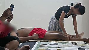 Happy ending massage in front of step sister with asian flashing