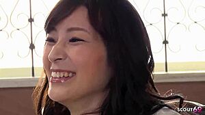 The cute Japanese teen getting a real squirt orgasm during uncensored casting with vibrator clit play.