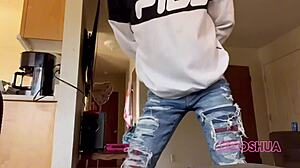 Beautiful gay twink lies naked with legs spread open