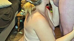 Nine months pregnant woman sucking cock deeply.