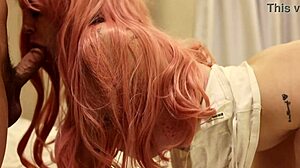 The girl next door babe in a straight-jacket with pink hair in homemade video