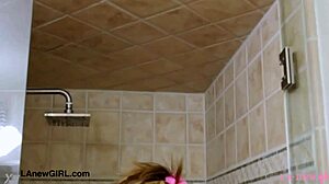 Radiant teen 18+ blonde took a shower.