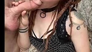 drooling with intense passion over big dick in festival outfit