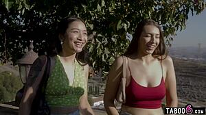 Stepsisters take a private tour of a celebritys home and fucked in it