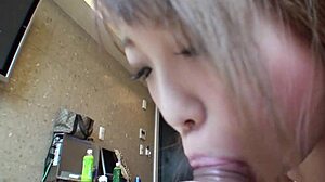Pretty Japanese brunette Nana Asano sucks and fucks Asian man.