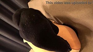 Foot Fetish Video: Footjob and Foot Licking Train M Man, Cum on Navy Socks.