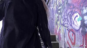 German scout picks up skinny blonde teen for casting fuck in Berlin