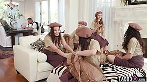 girl scout teen fucks the scout leader in a reverse gangbang
