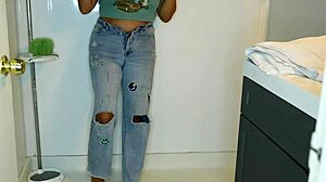 Latina Wets Pants, Strips Panties, and Showers Messily