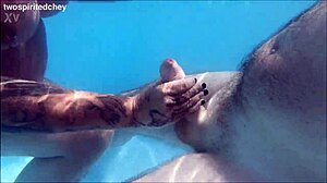 Holiday threesome in the pool with big cocks and wet pussies.