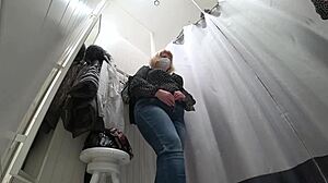 hidden camera in public fitting room fat milf disguises herself