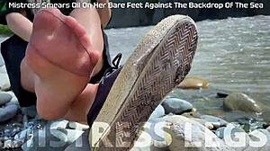 Goddess Teases Tan Nylons Revealing Cute Soles Toes Riverside