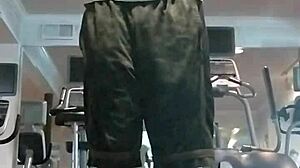 The 21-year-old athlete works out in the gym.