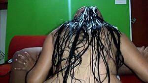 She rides her black bull hard on the motel couch, then dominates him in amazon